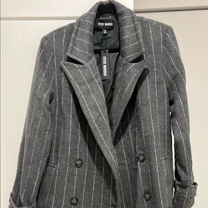 Steve Madden Charcoal Pinstripe Maxi Coat